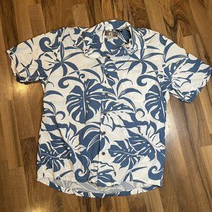 Kalaheo Hawaiian Aloha Shirt Reverse Print Med Red Palm Flowers Leaves Floral